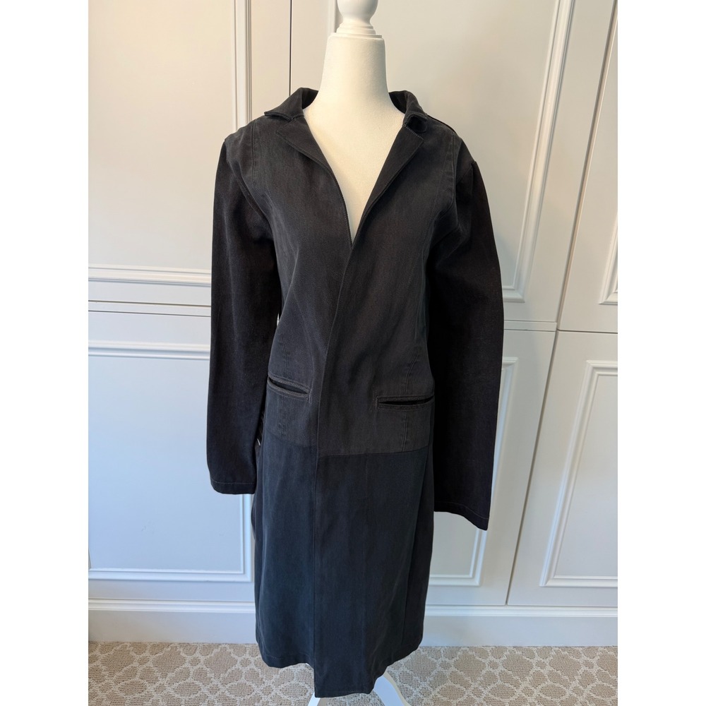 Triarchy Atelier Denim Duster Coat Women Black NWT Fringe Back Paneled Longline